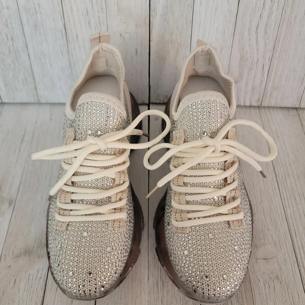 40% OFF SALE-GYPSY JAZZ/ VERY G- HELLA CREAM RHINESTONE SNEAKERS - Picture 4 of 6